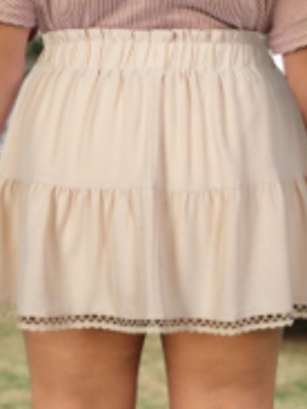 Parchment Plus Size Frilled Elastic Waist Lace Trim Boho Ruffled Skort